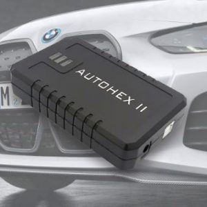 a black device on a white car