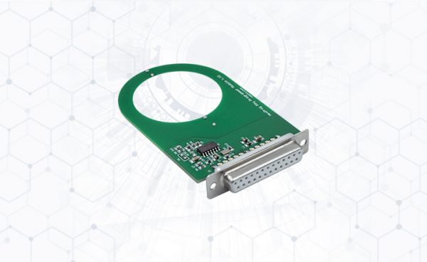 a green circuit board with a circular hole